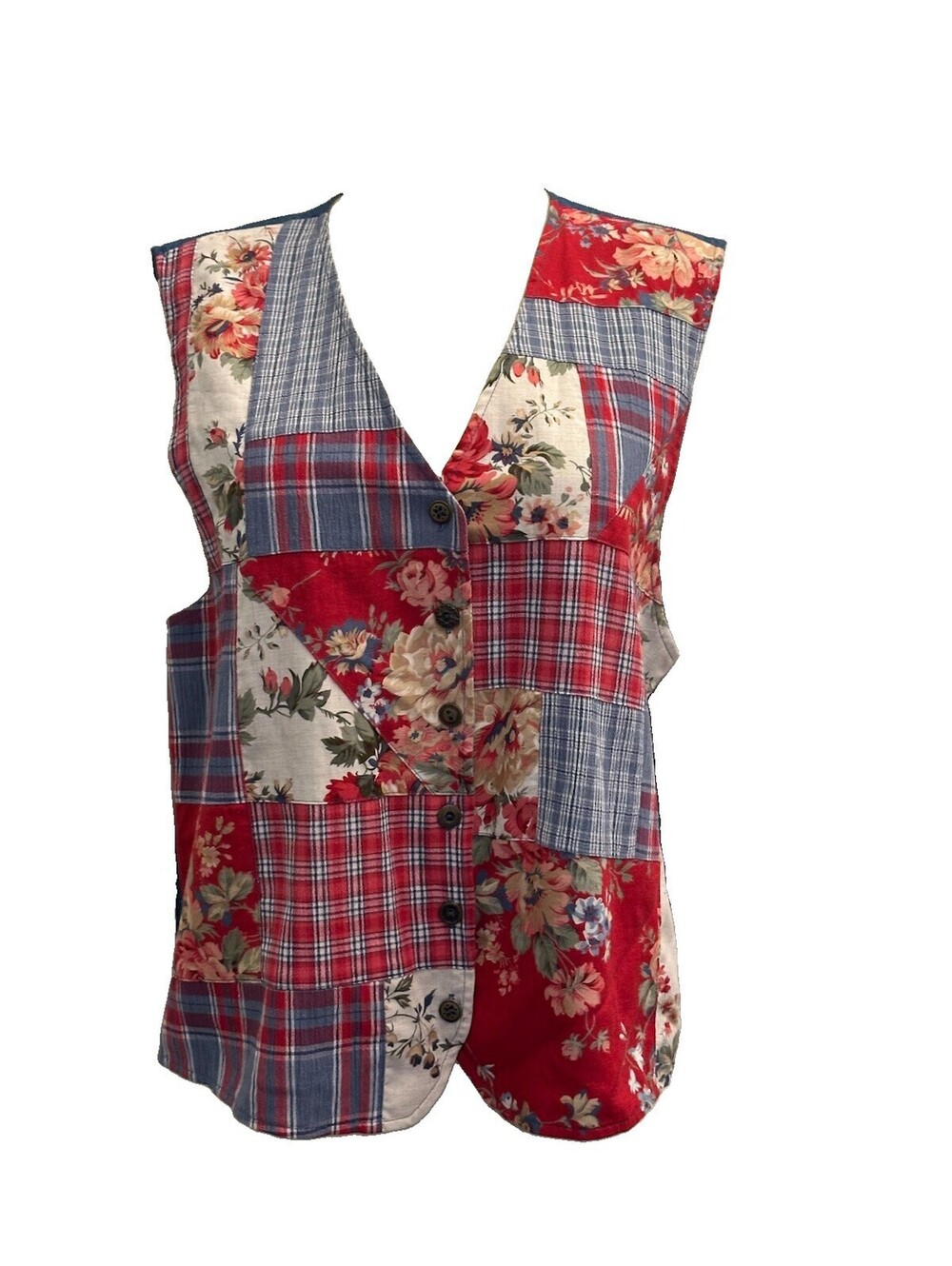 Koret City Blues Vest Women's Vintage Floral Patriotic Patchwork Grandmacore - L
